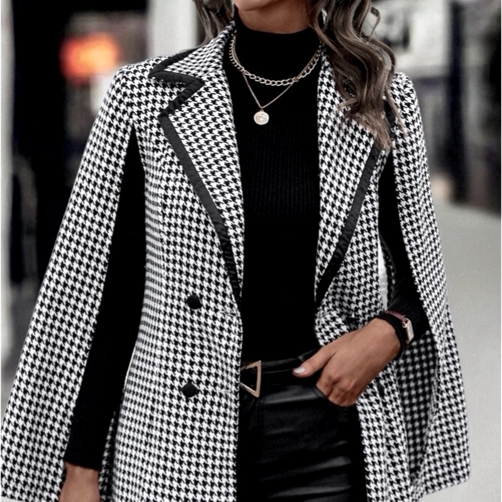 NWT, Lavishly Paris Women’s Designer Houndstooth Cloak Style Blazer. - Picture 15 of 16